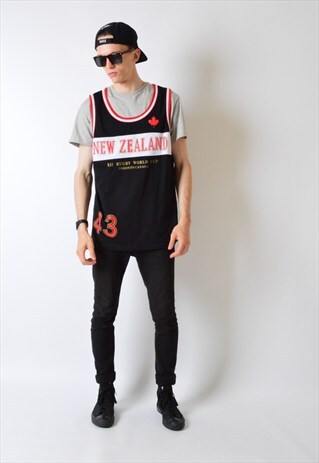 VINTAGE 90S BLACK NEW ZEALAND CANADA RUGBY TANK TOP VEST