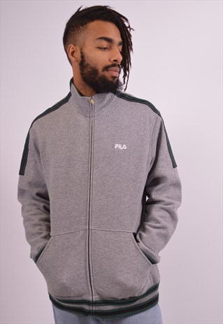 FILA MENS VINTAGE TRACKSUIT TOP JACKET XL GREY 90S