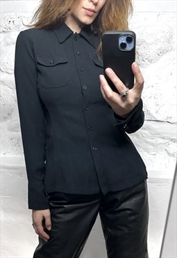 90s Black Grunge Women Shirt Jacket - Medium