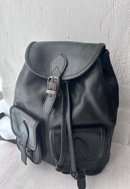 90s Vintage Drawstring Leather Backpack 
