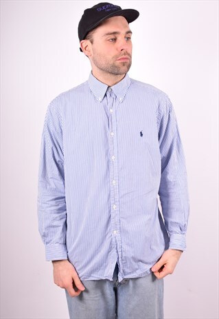 POLO RALPH LAUREN MENS VINTAGE SHIRT XL BLUE STRIPES 90S