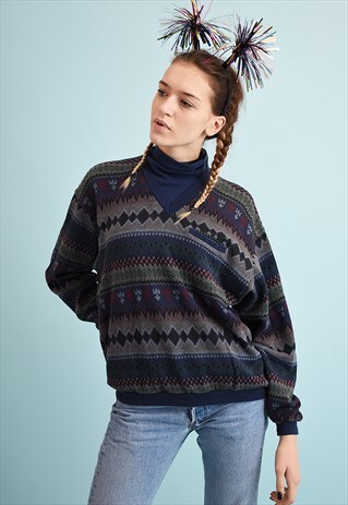 90'S RETRO FAIR ISLE KNIT TURTLENECK CHRISTMAS JUMPER