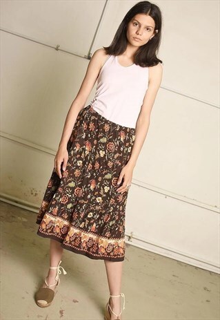 70'S RETRO BOHO FLORAL FESTIVAL PARIS CHIC MIDI SKIRT