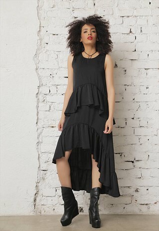 BLACK MAXI DRESS/ RUFFLE DRESS