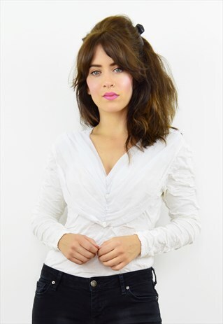 90S WHITE STATEMENT NECKLINE LONG SLEEVED BODYSUIT