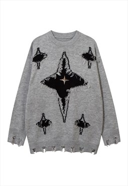 Cyber punk sweater grunge knitted jumper raver top in grey