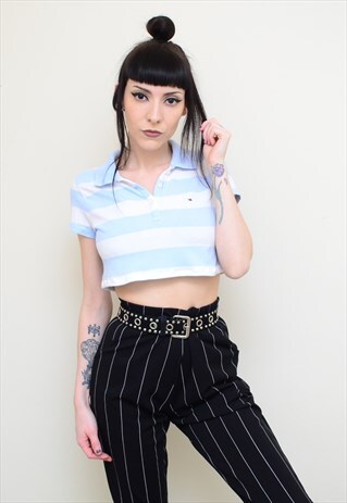 Y2K STRIPED BLUE WHITE CROPPED TOMMY HILFIGER TEE