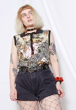 90s grunge y2k Disney animal zebra pique polo shirt top