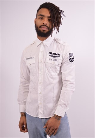 BLAUER MENS VINTAGE SHIRT MEDIUM WHITE 90S