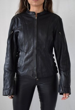 Vintage y2k real leather fitted biker motorcycle jacket