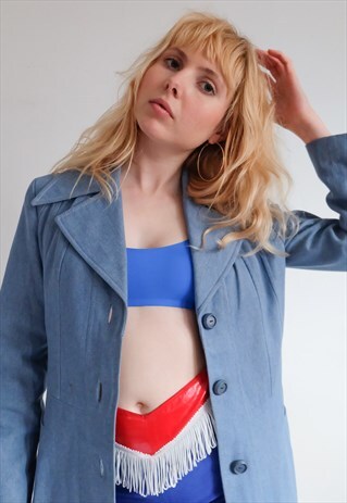 VINTAGE 90S DOES 70S BLUE DENIM TRENCH COAT JACKET