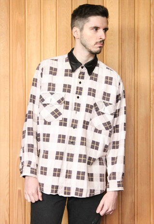 VINTAGE PURPLE AND WHITE CHECKED FLANNEL SHIRT