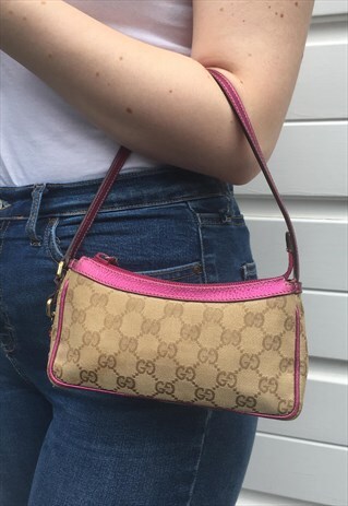 WOMENS GUCCI HANDBAG PURSE ALL OVER MONOGRAM PRINT PINK