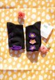 BLACK AND PURPLE THREE FLOWER SMILEY SOCKS