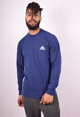 ADIDAS MENS VINTAGE TOP LONG SLEEVE SMALL BLUE 90'S