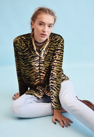 90'S RETRO GRUNGE ANIMAL PRINT KITSCH VELVET BLOUSE TOP