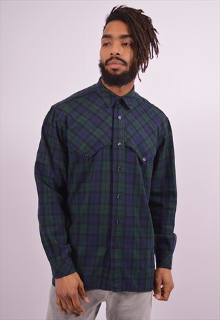 MENS VINTAGE FLANNEL SHIRT LARGE MULTI CHECK 90S