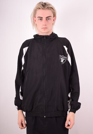 NFL MENS VINTAGE TRACKSUIT TOP JACKET XL BLACK 90S