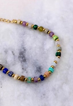 Gemstone Cylinder Gold Beaded Mix Bracelet 90s Y2K Jewellery