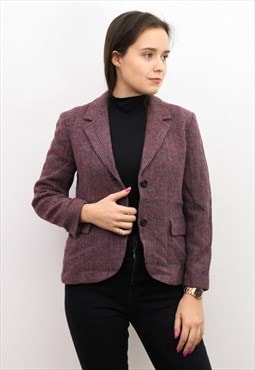 Women's Sport Jacket S Petite Blazer Plaid Wool Check Pink