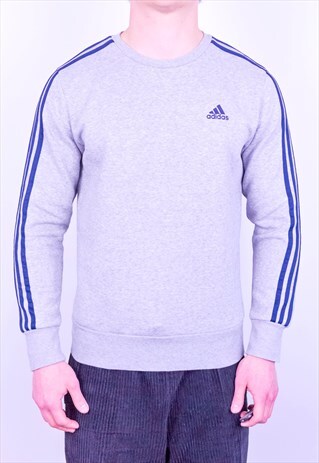 VINTAGE ADIDAS STRIPED SWEATSHIRT GREY SMALL