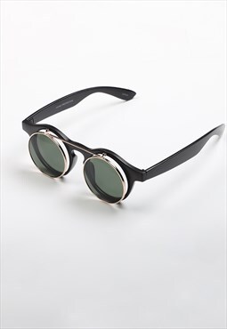 Steampunk flip up circular glasses - Matte Black 