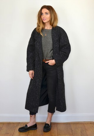 VINTAGE LONGLINE BLACK FLECK OVERSIZED WOOL COAT