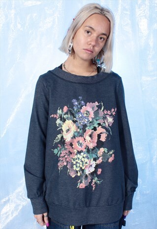 VINTAGE MOSCHINO NAVY FLORAL SWEATSHIRT