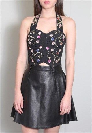 VINTAGE 1980'S AMAZING BLACK JEWEL BEADED BRALETTE TOP