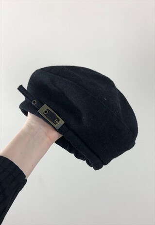 WOMENS VINTAGE HAT BERET CAP DARK BLUE 80S 90S