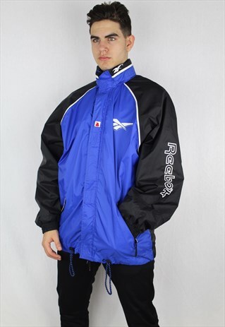 BLUE REEBOK SPELLOUT WINDBREAKER JACKET