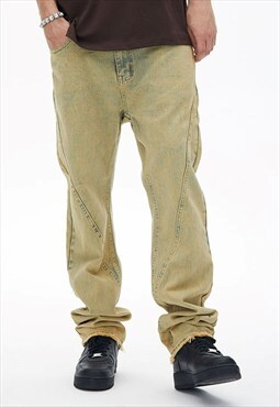  Khaki Washed Denim jeans pants trousers