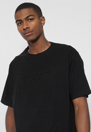 VINTAGE TRUSSARDI EMBROIDERED T-SHIRT SPELL OUT