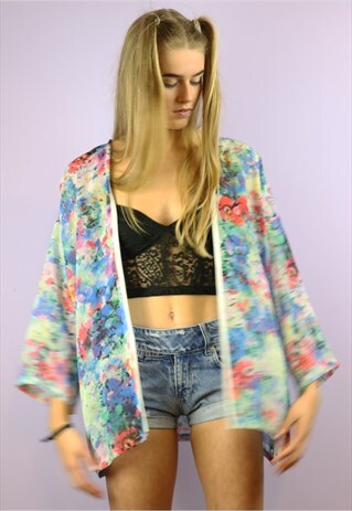 SMUDGED FLOWER CHIFFON KIMONO