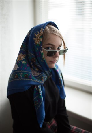 VINTAGE 60'S BLUE PATTERN SCARF