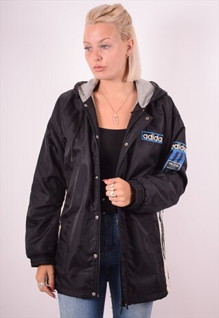 ADIDAS WOMENS VINTAGE JACKET SMALL BLACK 90S