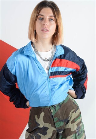 VINTAGE SHELL FESTIVAL JACKET IN BLUE WITH BLOCK COLOUR