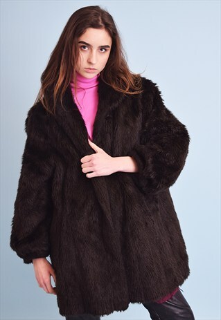 VINTAGE 90'S OVERSIZED FAUX FUR JACKET MIDI COAT
