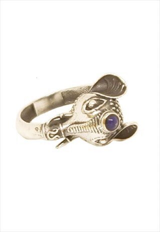 SILVER ELEPHANT RING WITH BLUE STONE