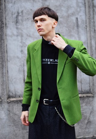 VINTAGE 80S LIME GREEN WOOL BLEND BLAZER