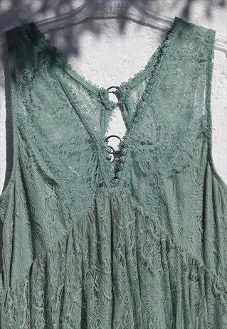 Vintage green sleeveless mini lace dress
