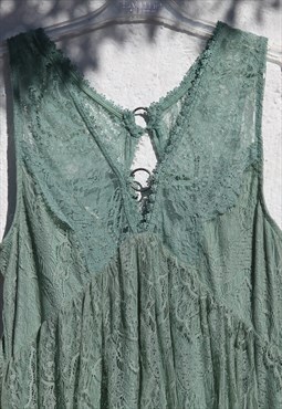 Vintage green sleeveless mini lace dress