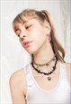 REWORKED NACKLACE Y2K HANDMADE GEMSTONE HEART CHOKER