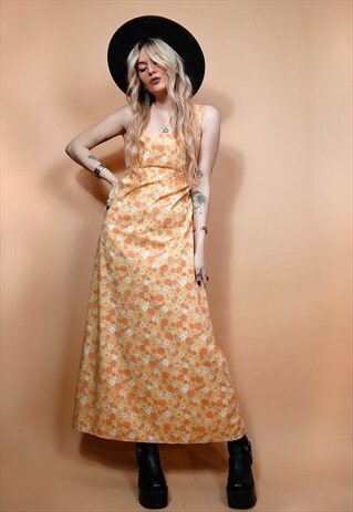 BUTTERCUP : VINTAGE 70S YELLOW FLORAL COTTON MAXI DRESS - SM