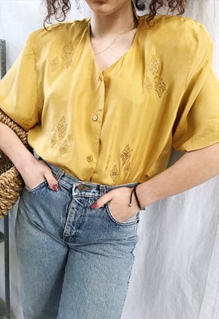 VINTAGE 80S LUXE SATIN CARLA FASINI BRONZE BLOUSE TOP