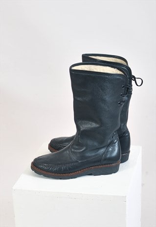 Vintage 80s real leather boots in black