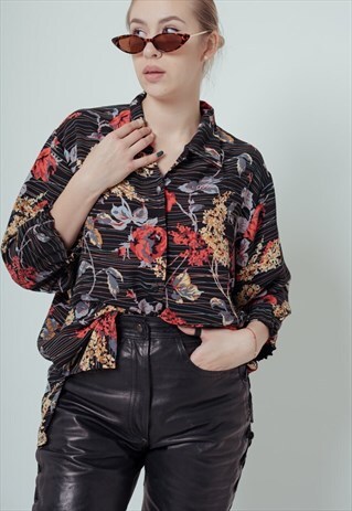 VINTAGE 70S OVERSIZED FLORAL VISCOSE SHIRT IN MULTI L