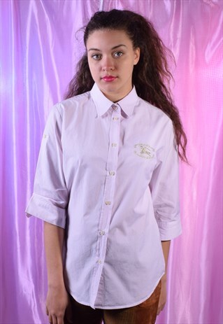 VINTAGE BURBERRY PINK AND WHITE SHIRT WITH GOLD LOGO