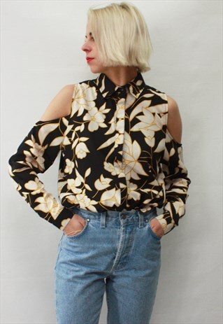 VINTAGE 90' AMAZING BEAUTIFUL BLACK FLOWER SHIRT