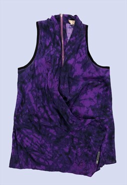 Purple Black Tie Dye Sleeveless Dystopian Style Vest Top